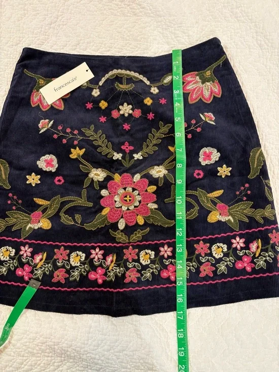 Navy Mini Skirt with Pink & Green Floral Embroidery - Picture 9 of 9